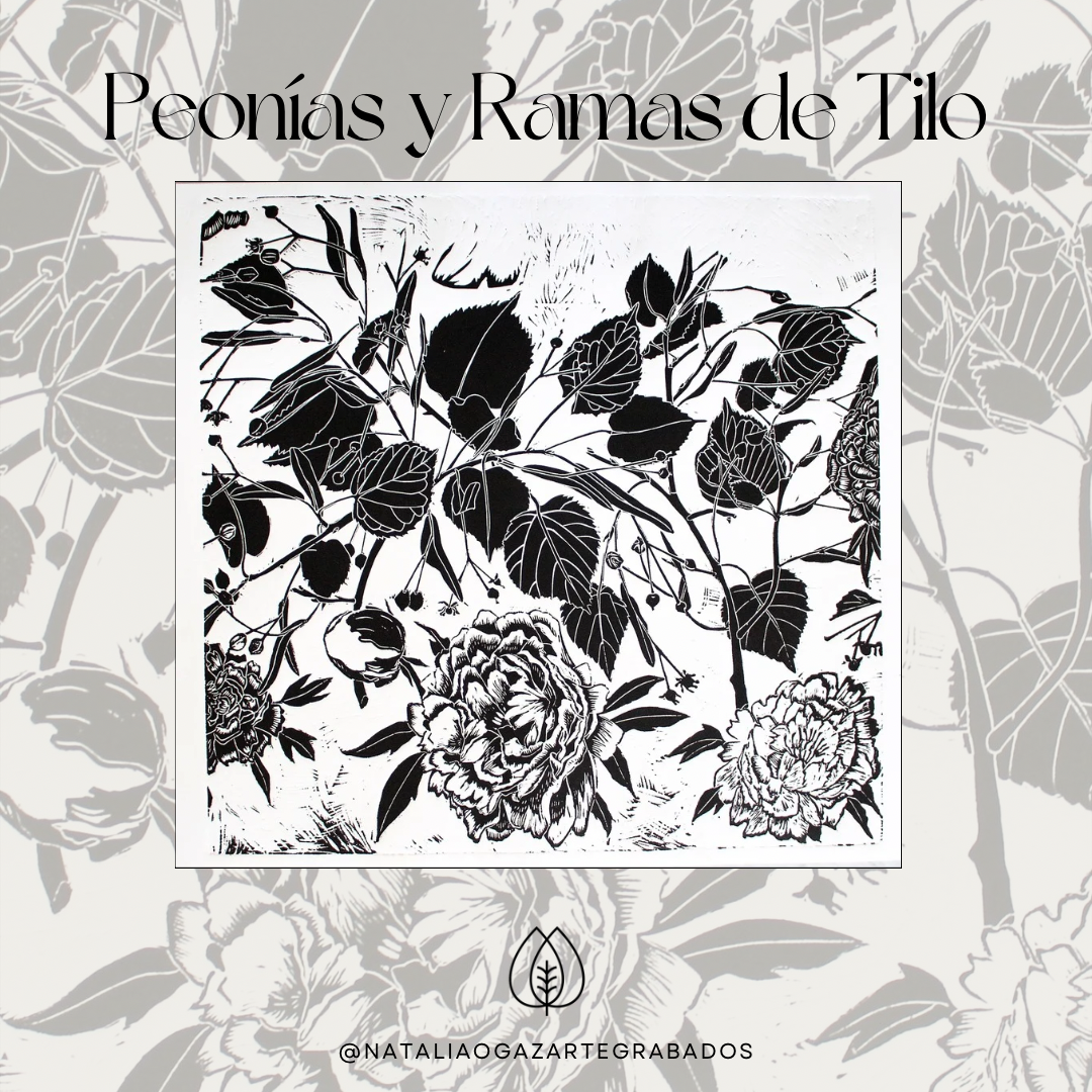 Peonías y ramas de Tilo