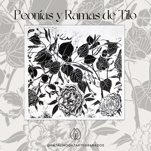 Peonías y ramas de Tilo